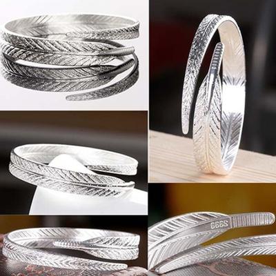 Bracciale da donna con apertura regolabile, semplice vintage con piume d'angelo