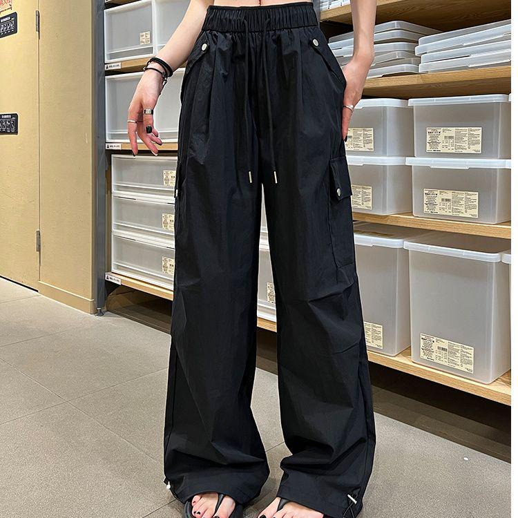 High-Waisted Casual Pleated Pants - Trendy, Loose-Fit, Meat-Concealing Sportswear for Spring and Autumn.