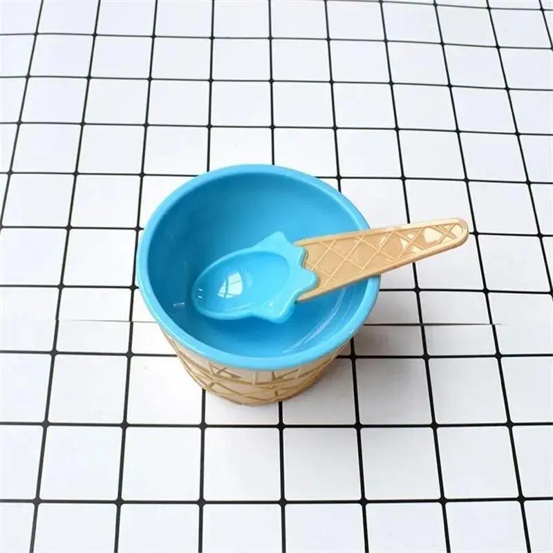 1 Pcs Ice Cream Bowl Set Double Layer Plastic Cup Creative Mixing Bowl Ice Cream Cone Shape DIY Ice Cream Tools
