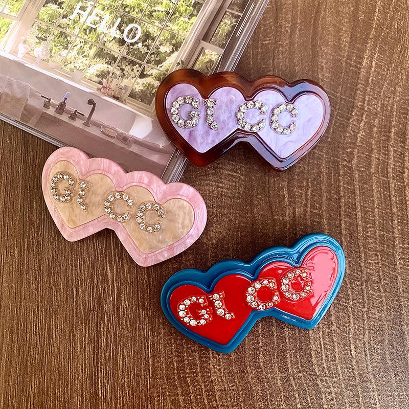 

Double Love Heart Spring Clip Hairpins - Peach & Pastel French Bangs Accessories