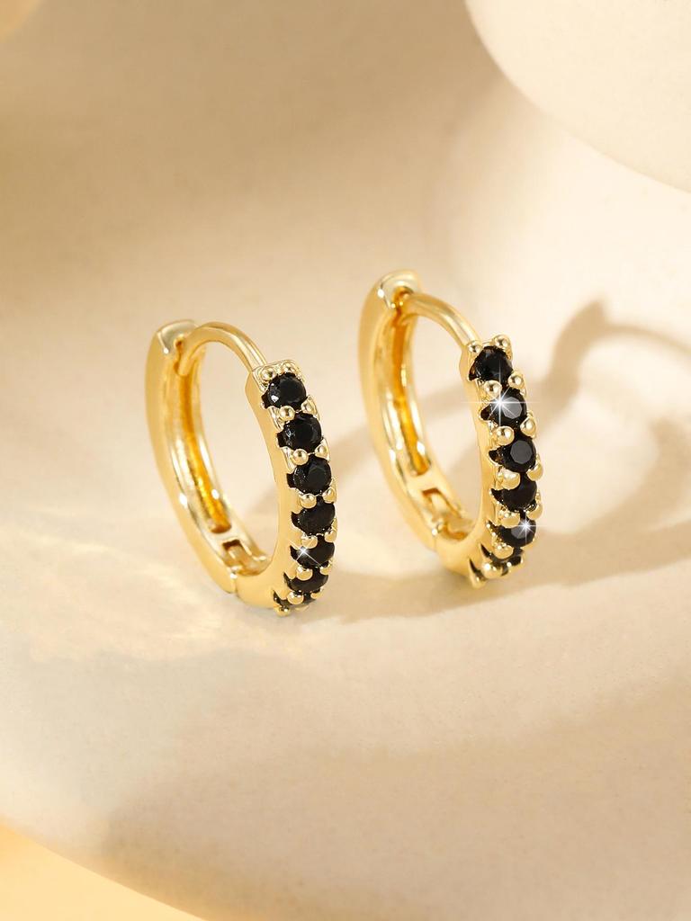 Miedziane Kolczyki Koła z Cyrkoniami - Damskie Klasyczne, Wszechstronne, Stylowe Nausznice