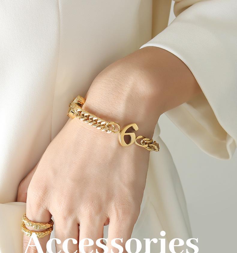 European-American Hip Hop Cuban Link Bracelet - 18K Gold-Plated Titanium Steel, Trendy Statement Jewelry