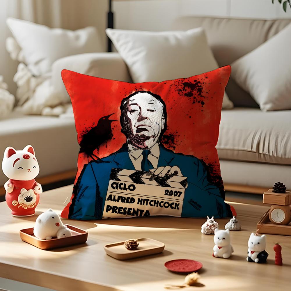 Alfred Hitchcock Cushion Cover Anti-dustmite Pillowcase Invisible Zipper Silky Short Plush Sofa Cushion Cover