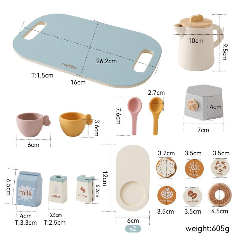 Montessori Wooden Coffee Afternoon Tea Set Toy Kid Simulation Kitchen BPA Free Silicone Teapot Teacup Early Educational Toy Gift