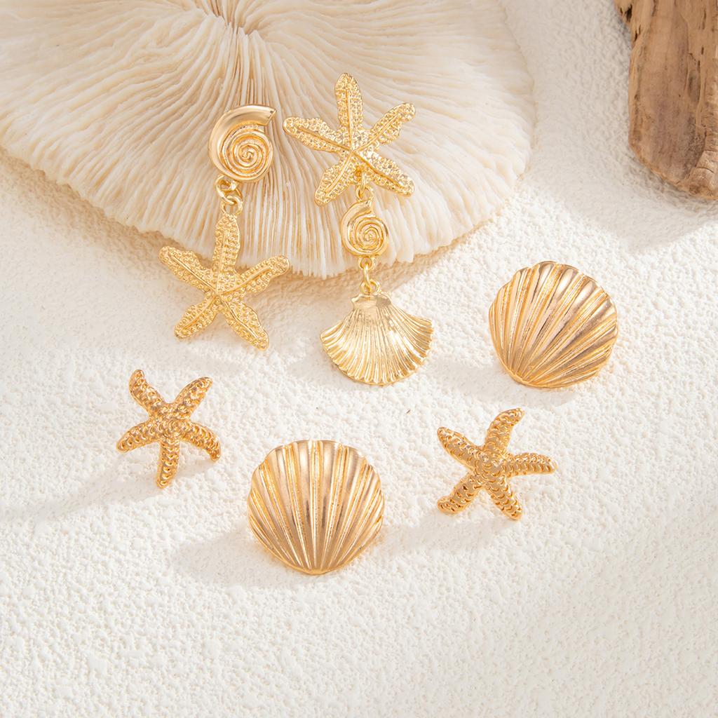 Ocean Style Starfish Shell Pendant Earrings Fashion Metallic Bowknot Ear Clips Ear Cuffs