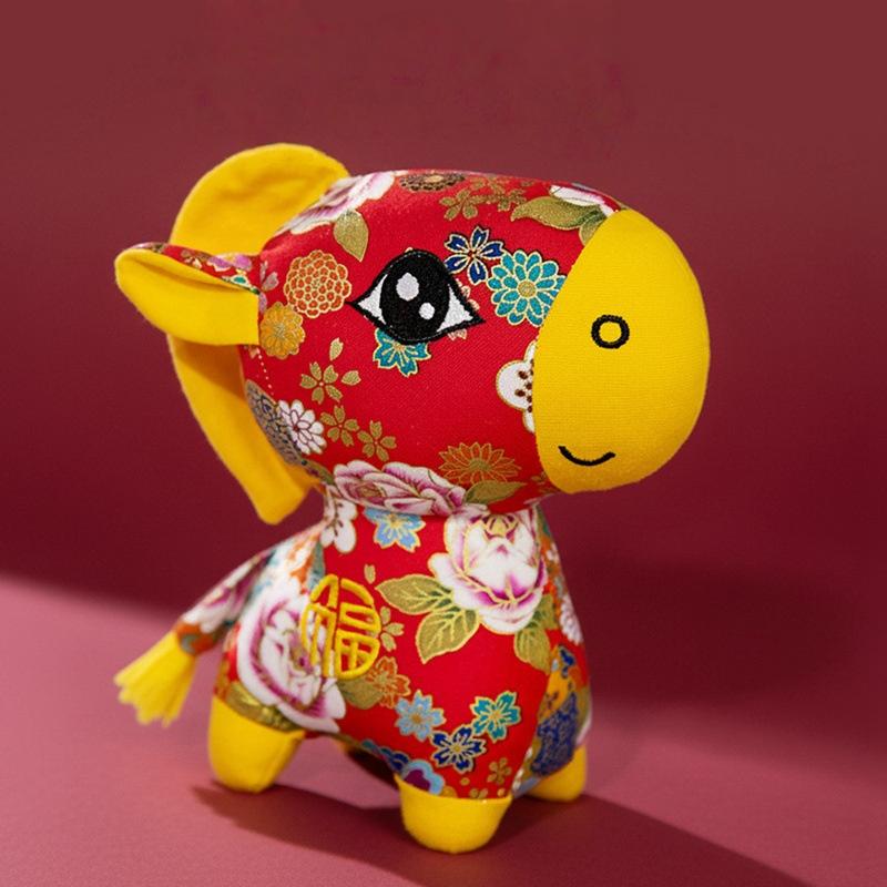 

1Pcs Flower Cloth Horse Doll With Rose/Plum Blossom Print Pony Toy Year Of The Horse Chinese Style Zodiac Plush Pony Figurine A10