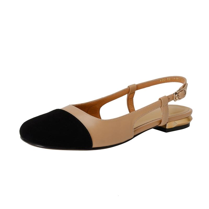 

Модные женские новые весенне-летние туфли с круглым носком из натуральной овечьей кожи на низком каблуке большого размера, маленькие ароматные босоножки Баотоу 42 абрикосовый