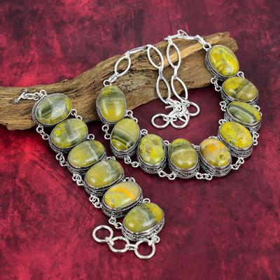 Bumblebee Jasper Necklace, 925 Solid Sterling Silver Gemstone Bracelet, Handmade Necklace & Bracelet Jewelry Set For Mother Day