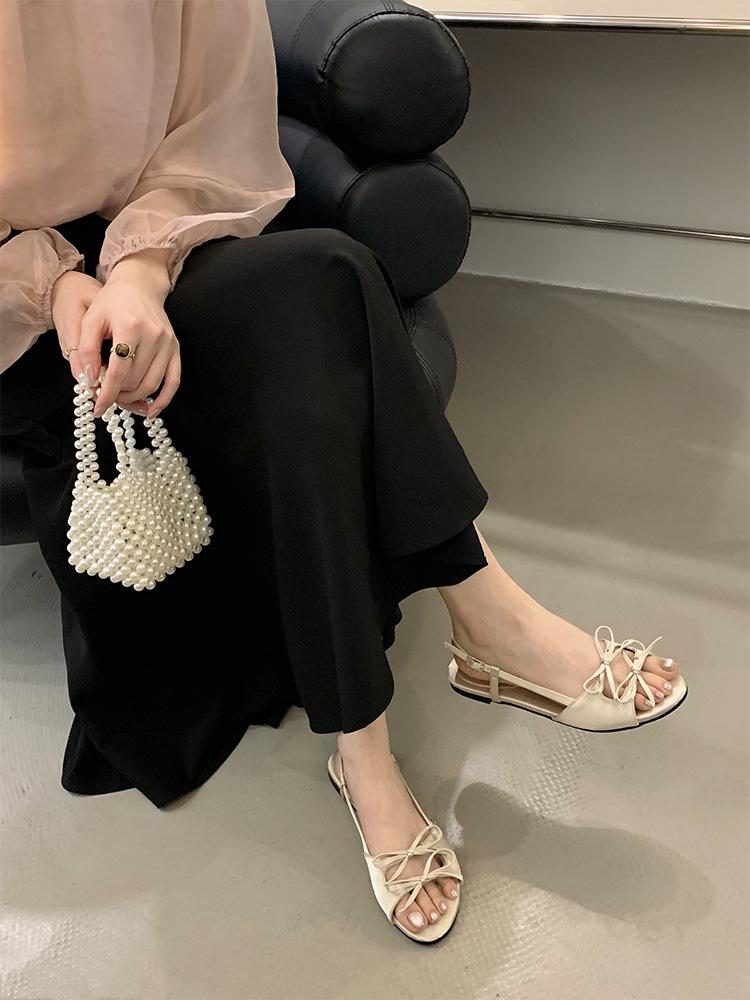 Niche French Flat Bow Sandals: 2025 Summer Fairy Shoes with Round Toe