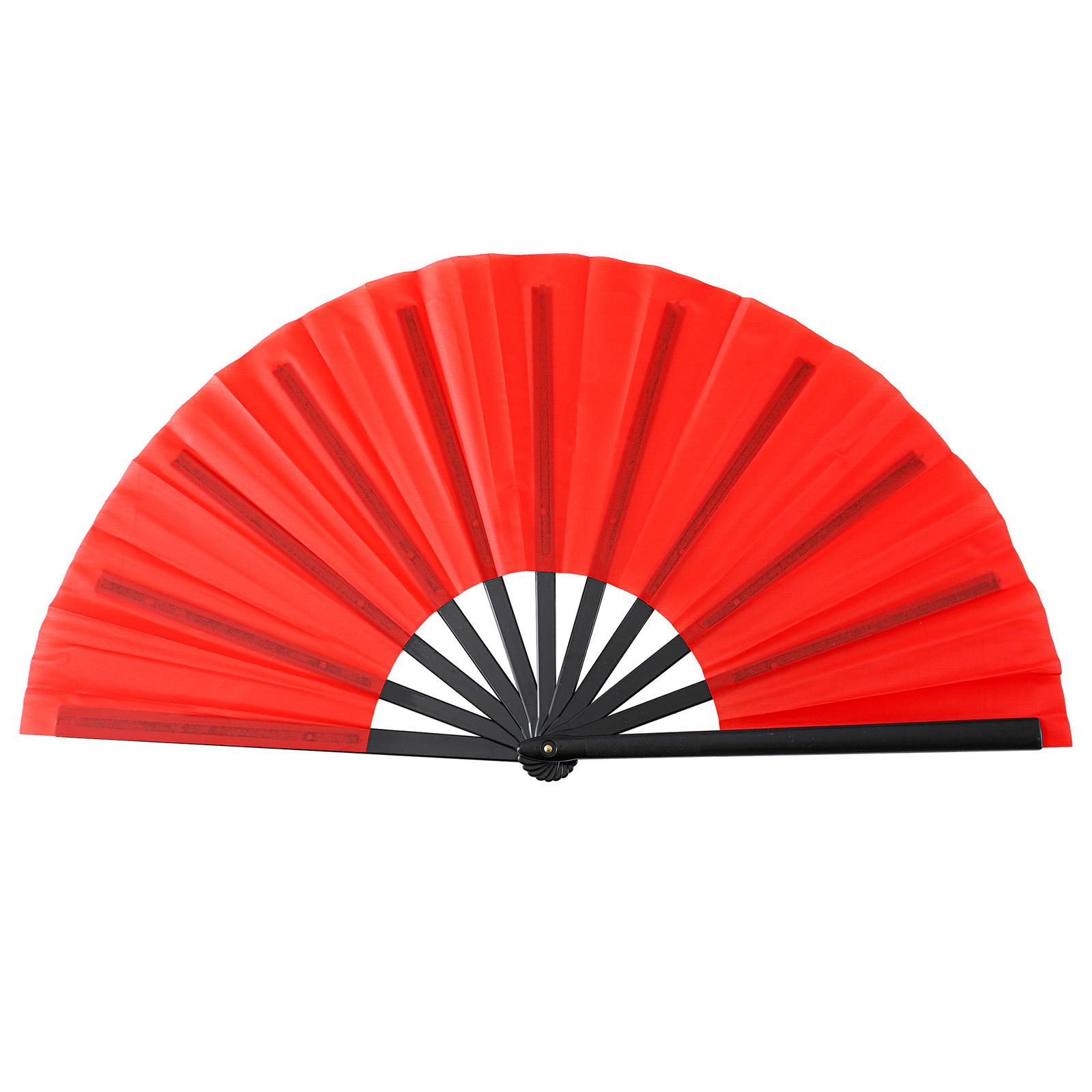 

Портативный 10-дюймовый однотонный ручной складной веер с черной костью для любителей боевых искусств и сценических выступлений красный