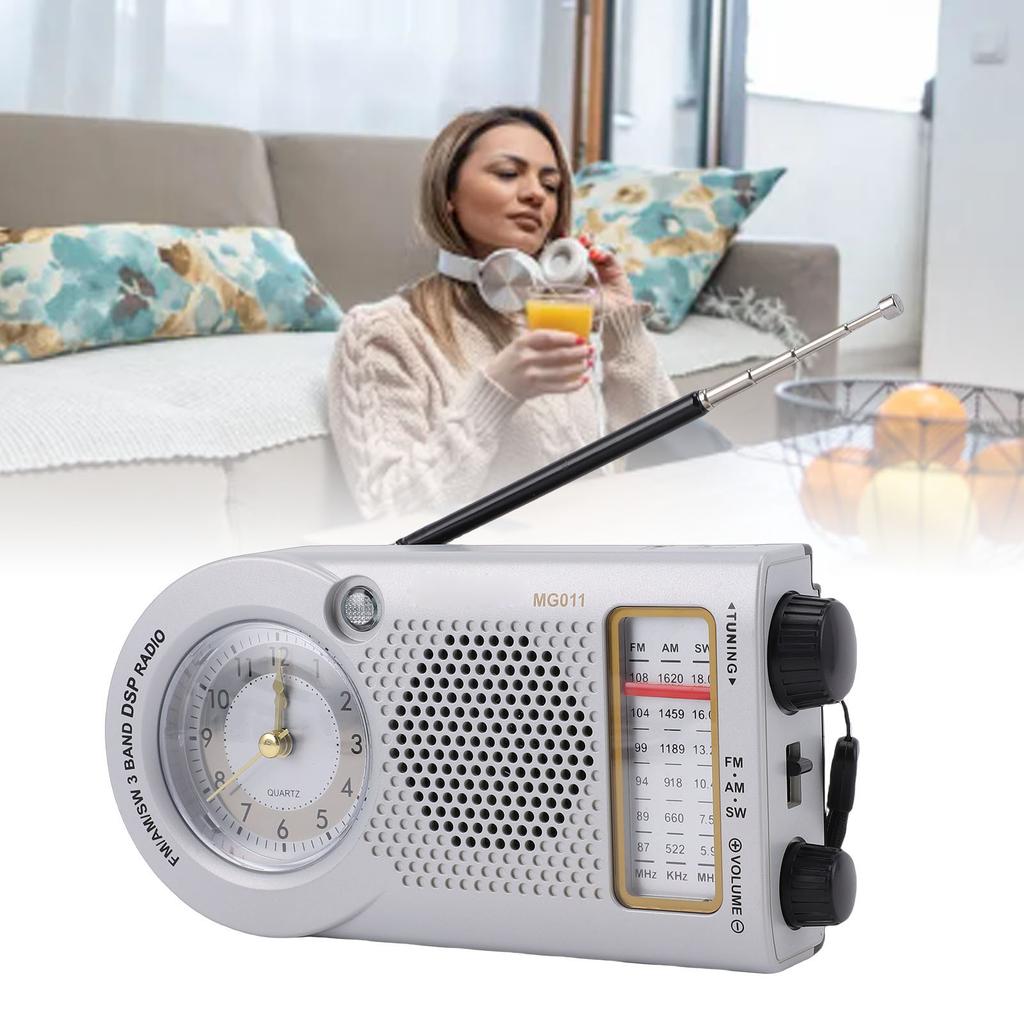 Portable Radio Rechargeable Battery Operated FM AM SW Multi Band Radio with Clock 3W Speaker for Music News Traffic Updates