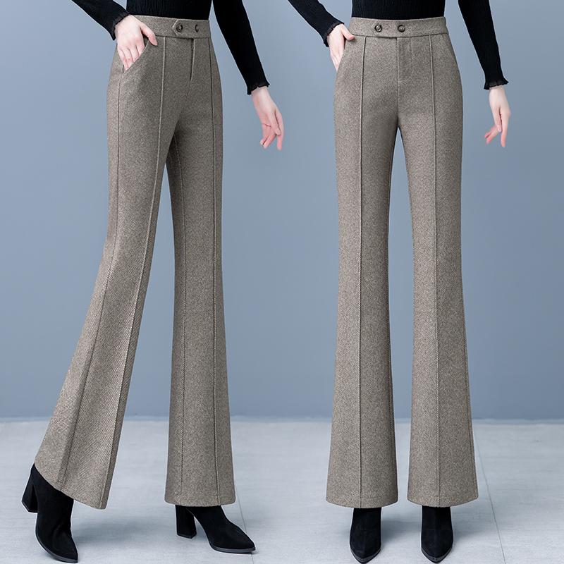 Women's High Waist Woolen Flare Pants, Fleece-lined, Slimming Casual Winter 2025 Trousers for Middle-aged Moms.
