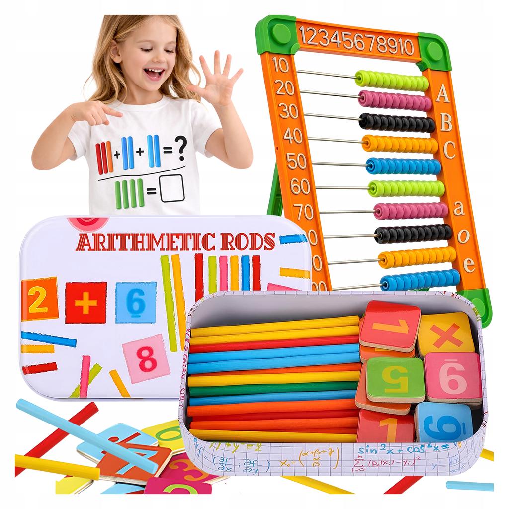 EDUCATIONAL SET OF ARITMETIC STICKS for COUNTING in a can LARGE BACODE