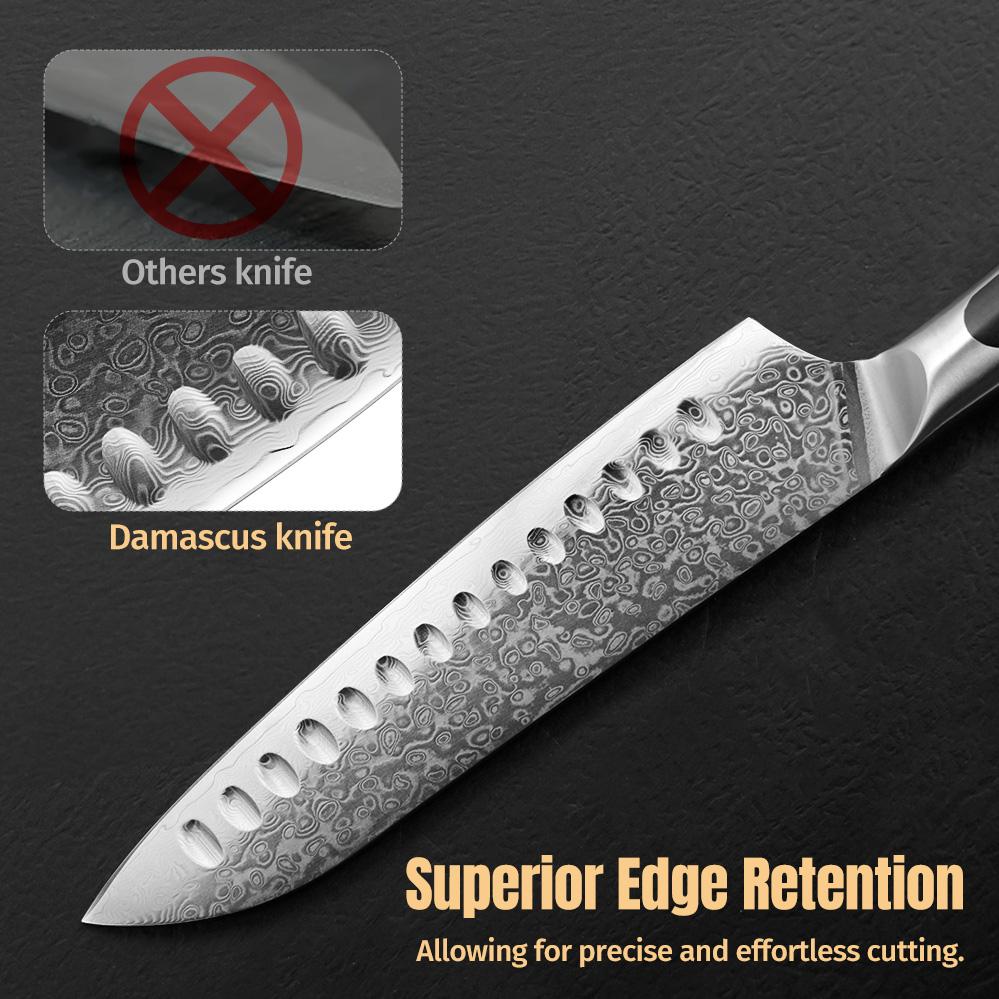 LONSDOW 67 Layers Damascus Steel Santoku Knife Steel Handle Chef Damascus Kitchen Knives Set