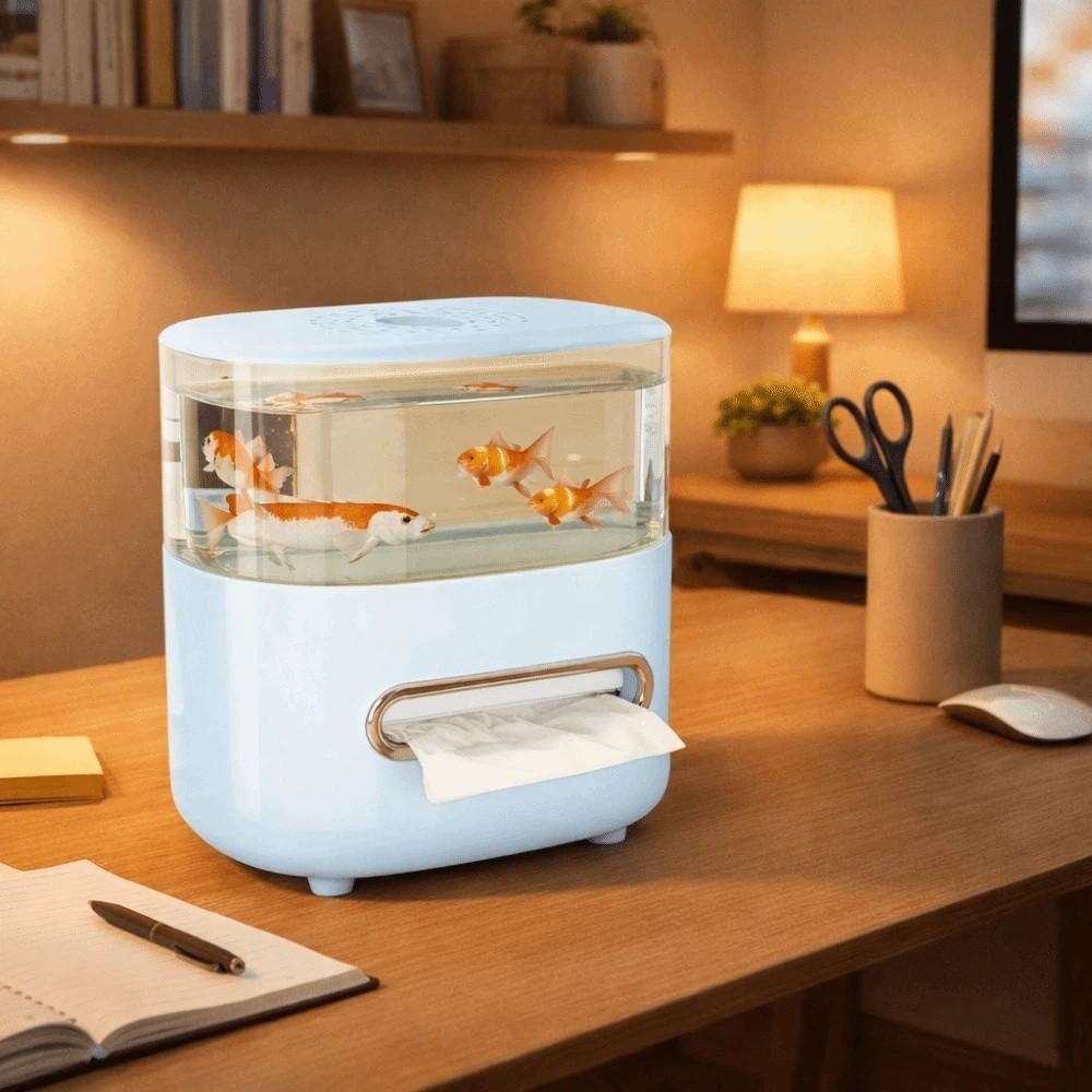 Cutie de șervețele antiderapantă Cutie de depozitare cu două straturi 2 în 1 Acvariu de birou Sufragerie