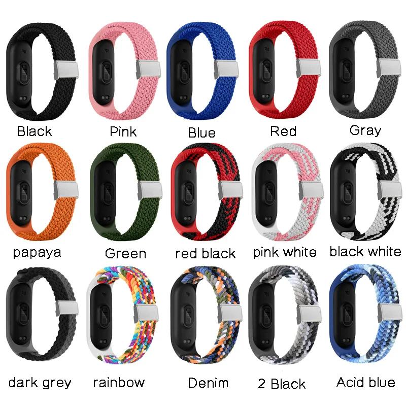 Nylon Braided Strap For Mi Band 7 6 5 Stainless Steel Buckle Elastic Adjustable Bracelet Band for Xiaomi Miband 4 3 5 6