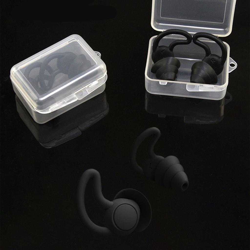 1 Pair Silicone Waterproof Earplugs Noise Reduction Ear Plugs for Sleeping Swimming Learning Black