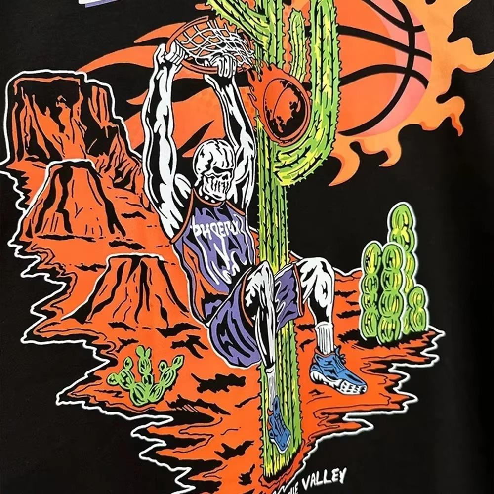 Camisetas de Algodón Clásico Nuevo WL Streetwear Anime Casual para Hombre Ropa Popular Sobredimensionada Estampado de Baloncesto Hombre Manga Corta Camiseta Top