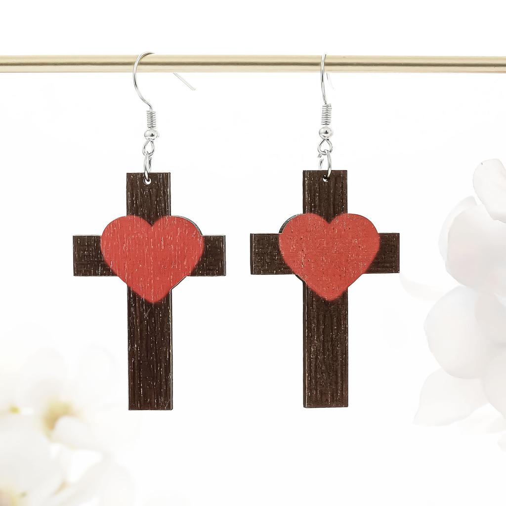 Eco-Friendly Wooden Earrings Fashion Personality Love Cross Mushroom Girl Geometric Earrings Earrings