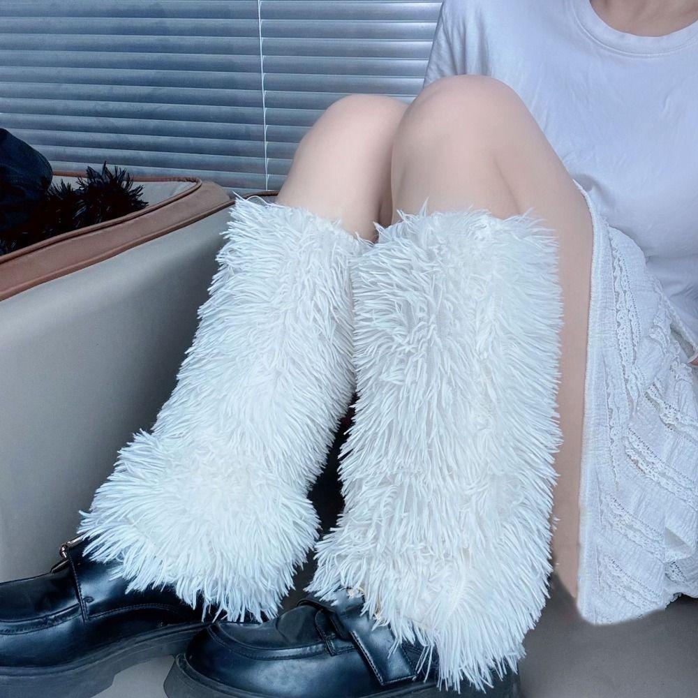 Japanese Style Furry Leg Warmers Chubby Y2k Leggings Thickened Stockings Women  Streetwear