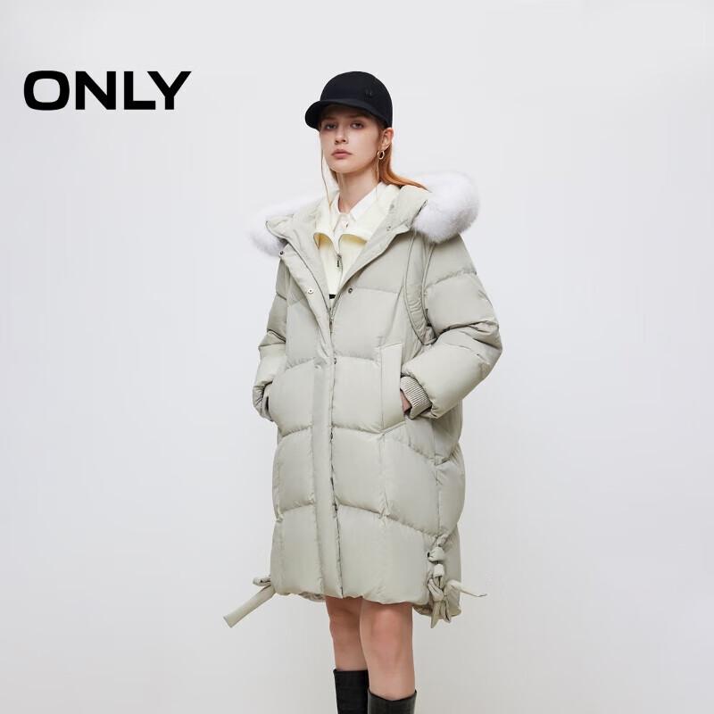 ONLY Women's 2025 Winter 90% White Goose Down Mid-Length Hooded Puffer Coat