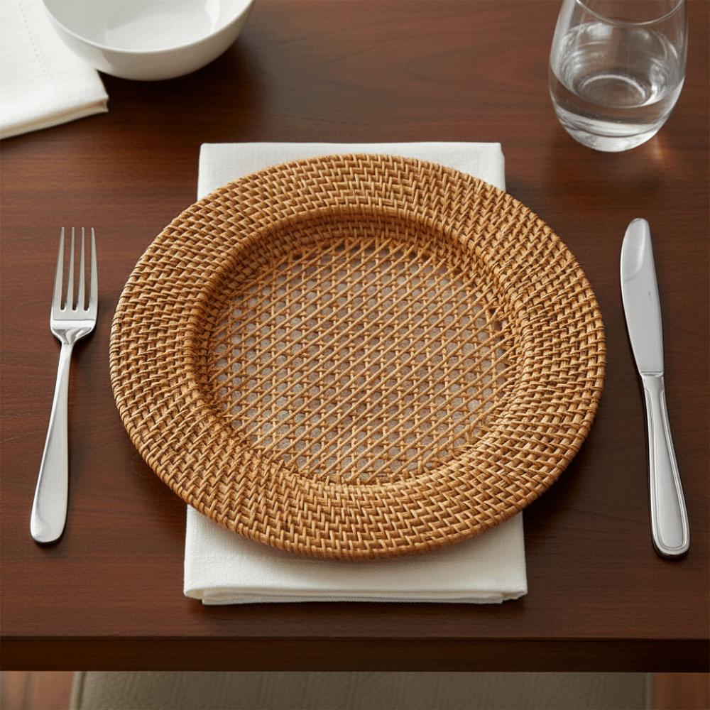 Vintage Tableware Mat Decorative Snack Serving Tray Nordic Handwoven Rattan Tray  Living Room