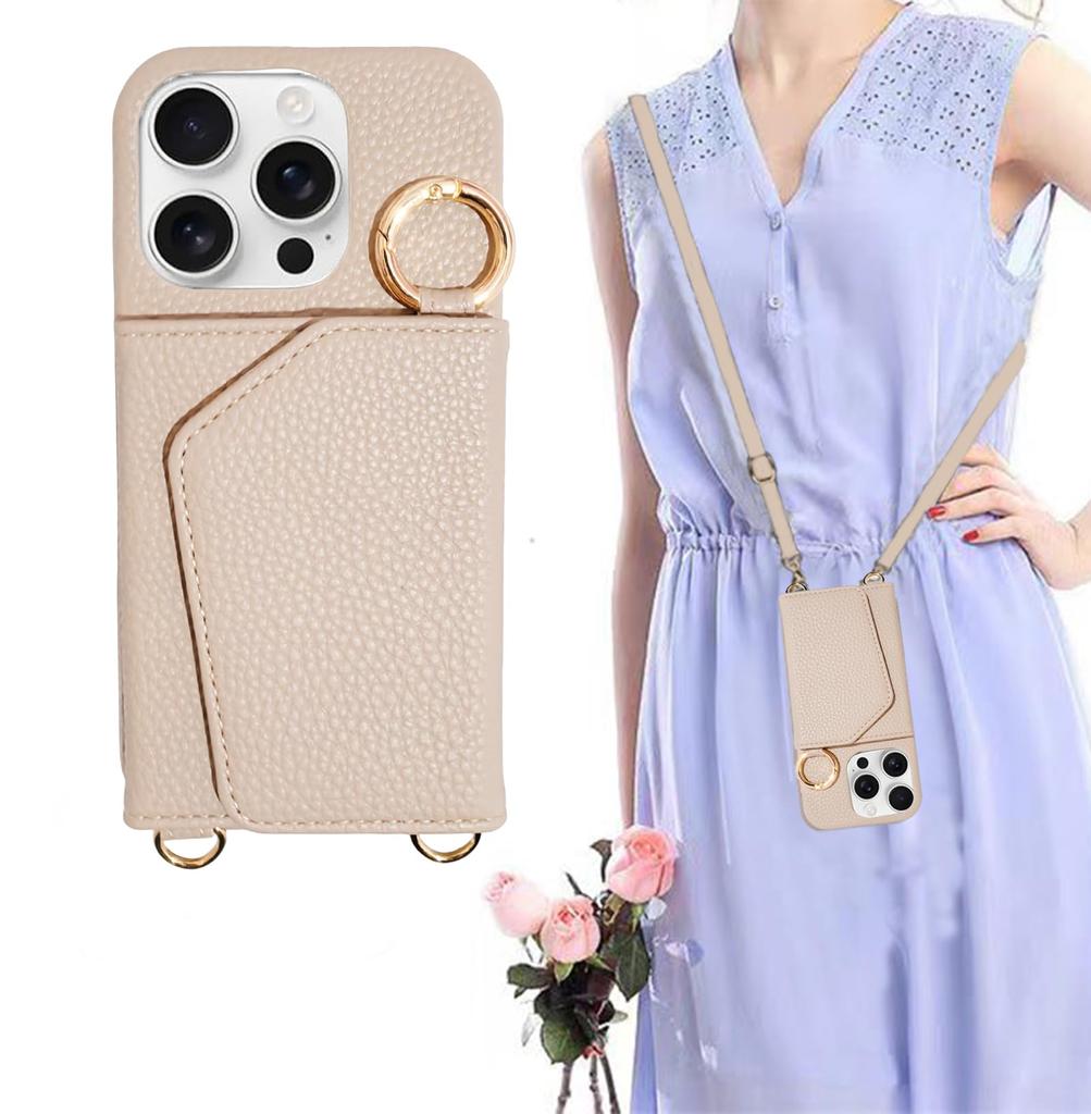 Cute and stylish shoulder case for iPhone 16 made of PU leather with a mirrored back and a flip Includes a and card design for women and Pro, case.