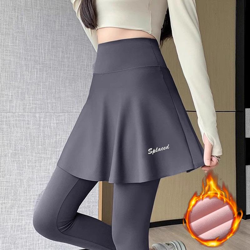 Women's High-Waisted Yoga Skirt Pants, Autumn/Winter, Plus Velvet, Two-in-One Pilates Sports Leggings