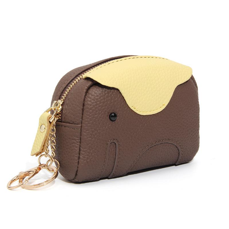 Ultra-Compact Mini Genuine Leather Elephant Coin Purse, 3D Animal Zipper Change Wallet, Women Cute Elephant-shaped Small Wallet
