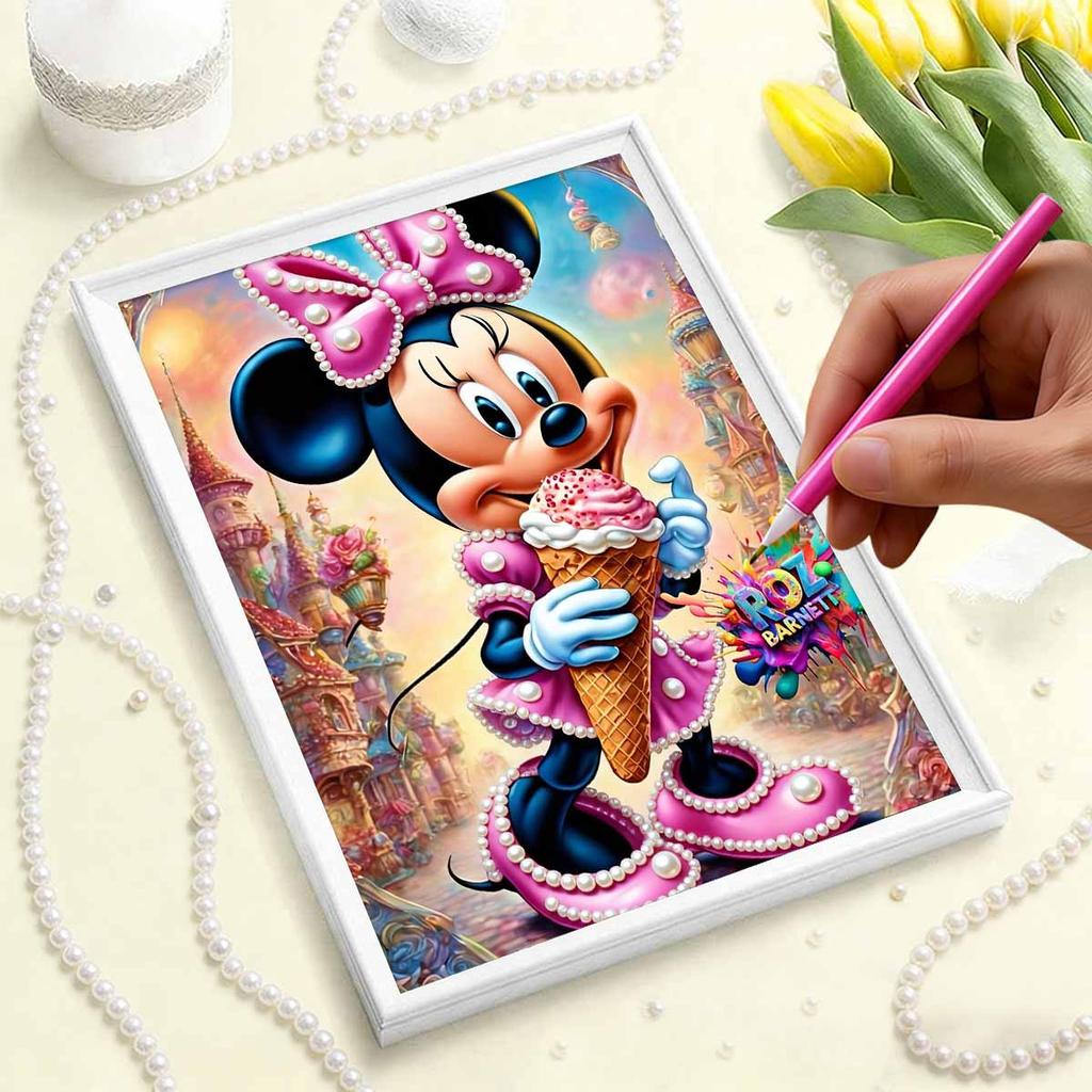 Disney Pearl Painting Minnie Ice Cream Fairy Tale Castle Creative 5D Pearl Embroidery Cross Stitch Kit Handmade DIY Home and Room Decor Gift