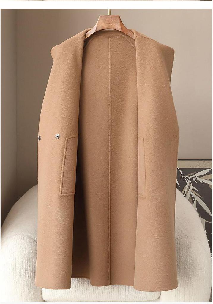 Women's Casual 10% Cashmere Wool Blend Coat - Spring 2026 Korean High-End Double-Faced Wool