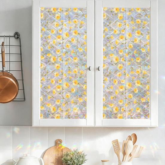 Flower Window Privacy Film, Decorative Static Cling Stickers, Waterproof Glass Cling, 39.4x17.7in Anti-Glare Static Glass Sticker for Home Bathroom