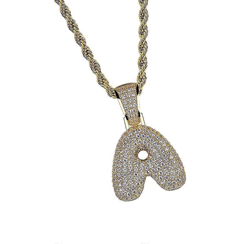 Shiny Letter A Pendant Miniature Zircon Stone Hip-hop Accessory Gold