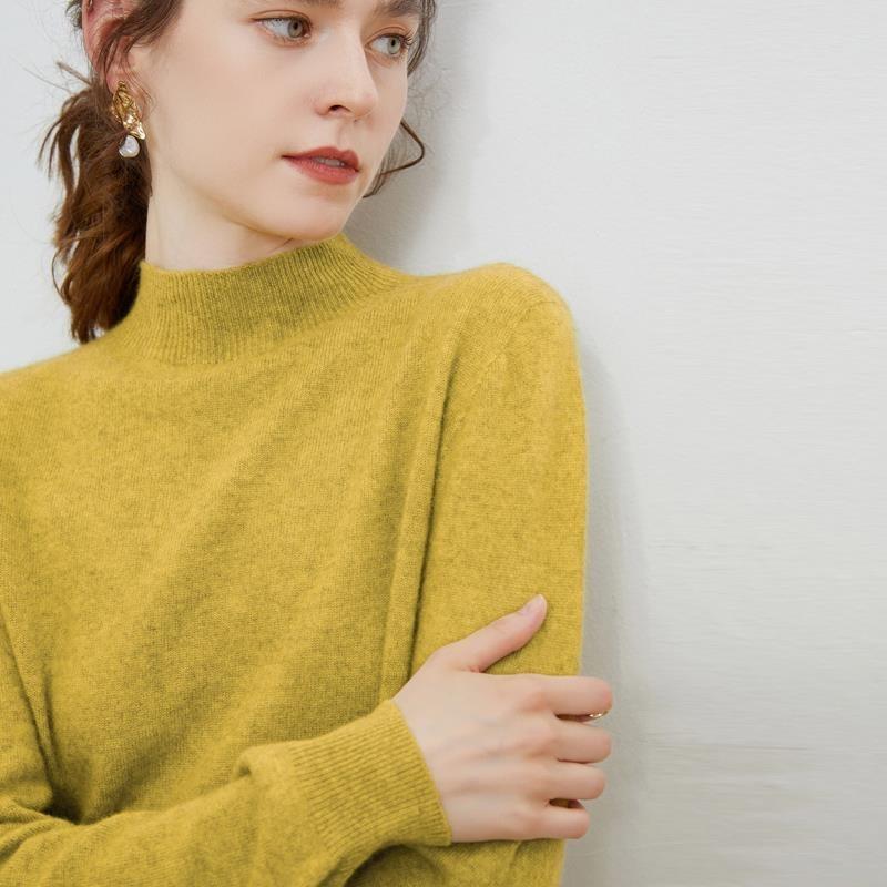 Autumn and Winter Women's Sweater Half-high Neck 100% Pure Wool Sweater Loose Thin Sweater Solid Color Long-sleeved Bottoming Shirt
