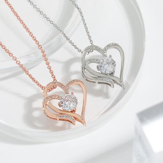 Women Necklace Rhinestone Hollow Heart Pendant Neck Decoration Jewelry Adjustable Prom Party Dating Clavicle Necklace