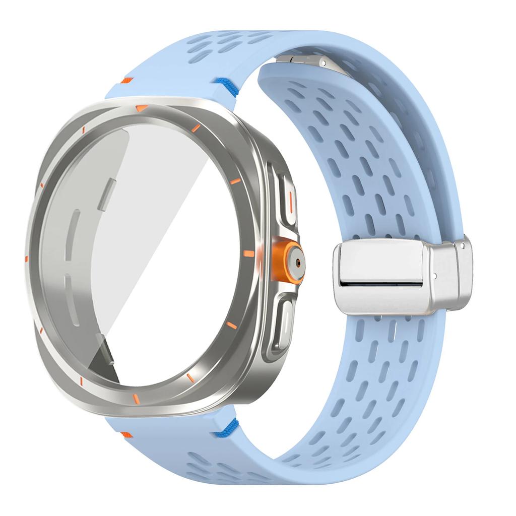 For Samsung Galaxy Watch 7 6 40mm 44mm Silicone Magneti Buckle Band +Change To Case Tempered Glass Full Protective Cover Bumper