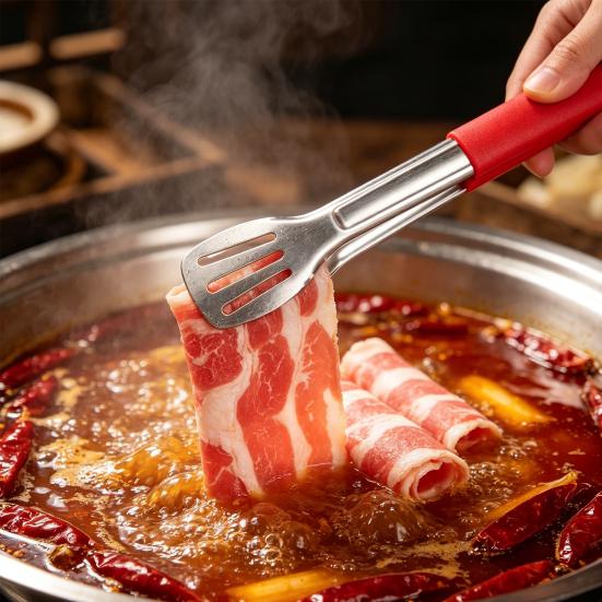 Stainless Steel Serving Tongs Heavy-Duty Food Tongs with Grip 3-Line Slotted Head Cooking Tong for BBQ Buffet Kitchen