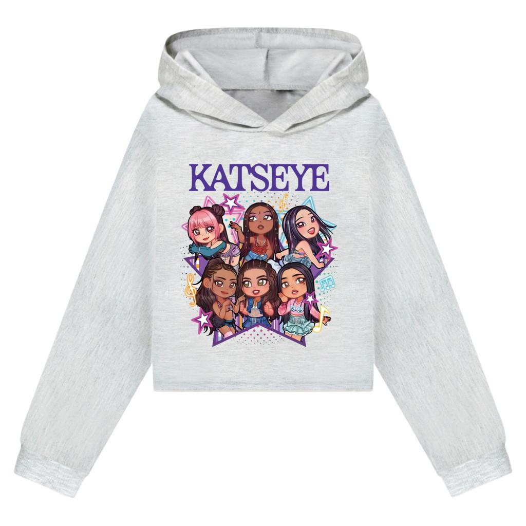 5301 Barn Flickor KATSEYE Tryckt Kort Stil Långärmade Huvtröjor