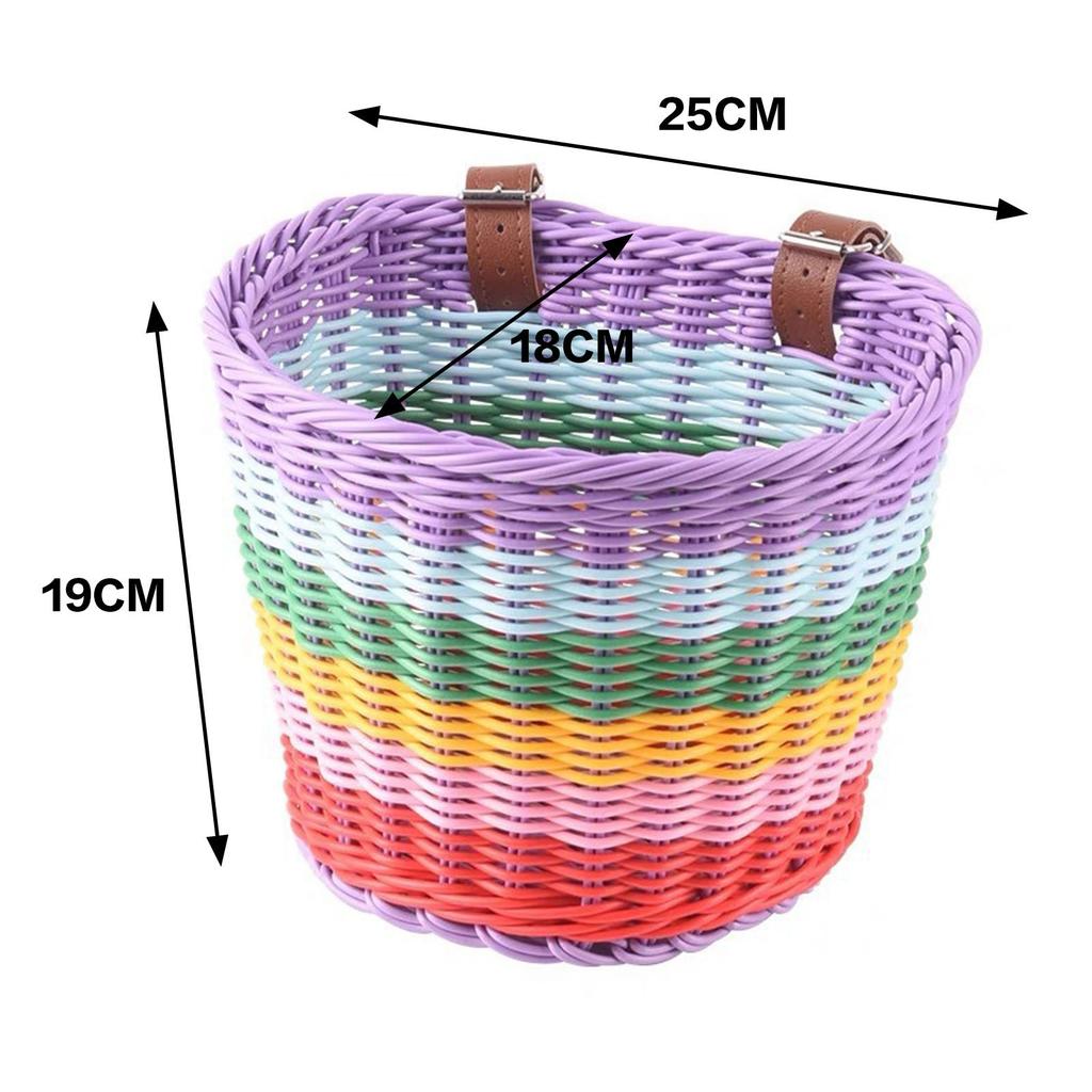 Front Bicycle Baskets For Kids Bike Handlebar Soft Wicker Handwoven Bike Basket Bag Rainbow Color Front Bicycle Panniers Decor