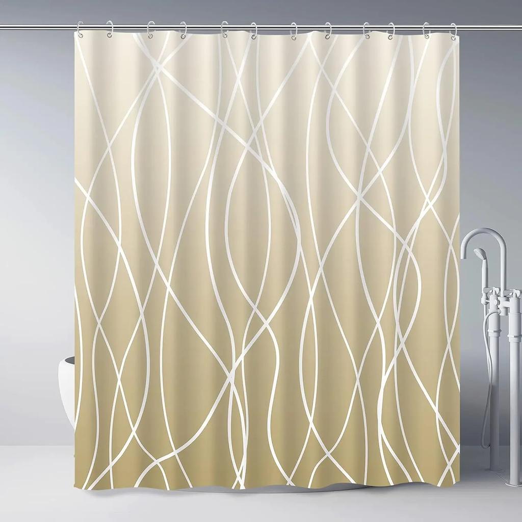 Unframed Modern Black and White Striped Corrugated Fabric Bathroom Shower Curtain,  Gradient Stripe, Bathroom Decorative Shower
