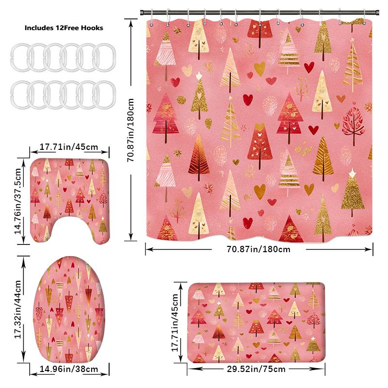 4KS Sady sprchových závěsů se sprchovým závěsem a koberci Koberec na víko toalety Podložka ve tvaru U a koupelnová podložka Koupelnová sada s 12 háčky