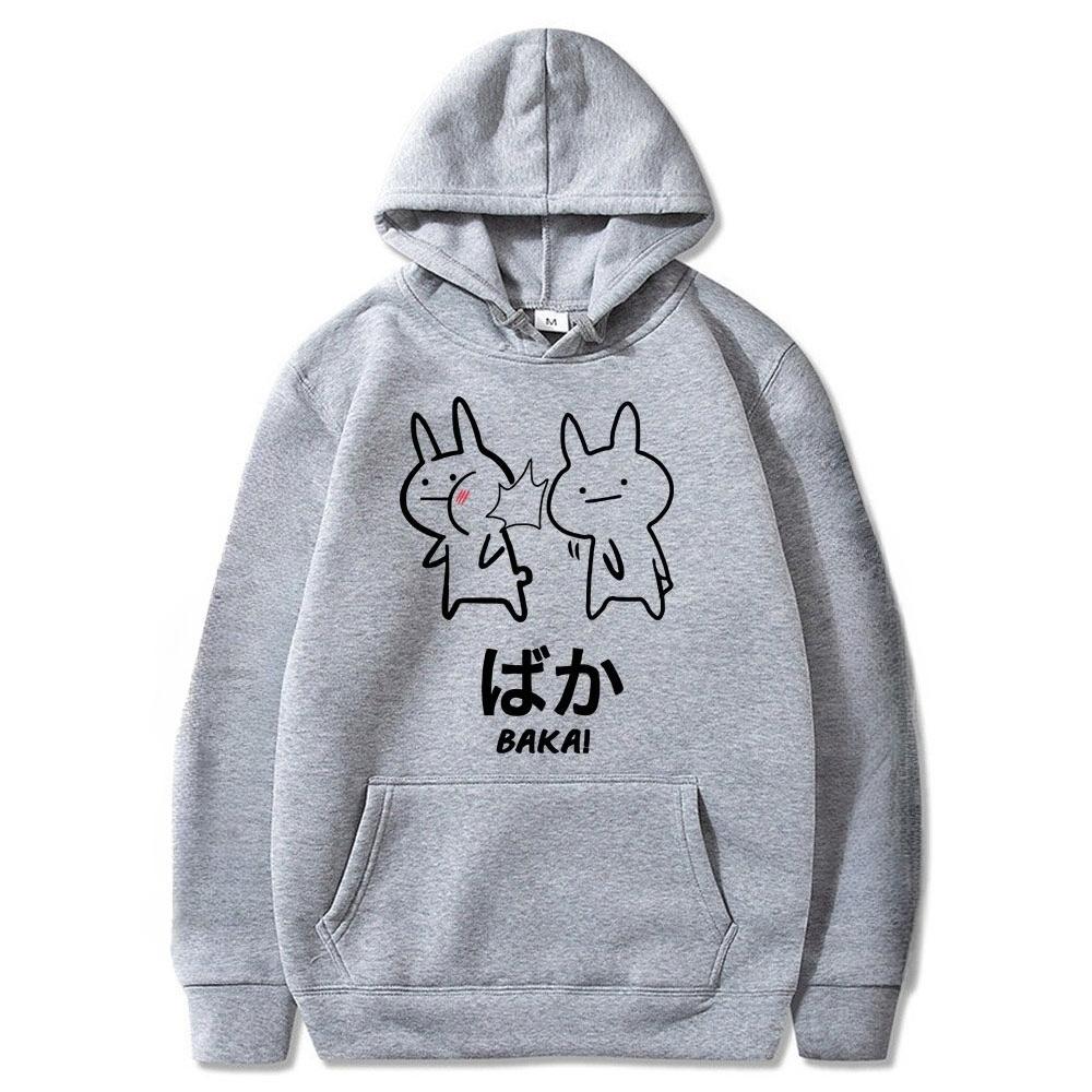 2025Summer Japanese Anime Baka Rabbit Slap Hoodies Men Women Japan Anime Funny Cute Hoody Harajuku Black Sweatshirt Pullover