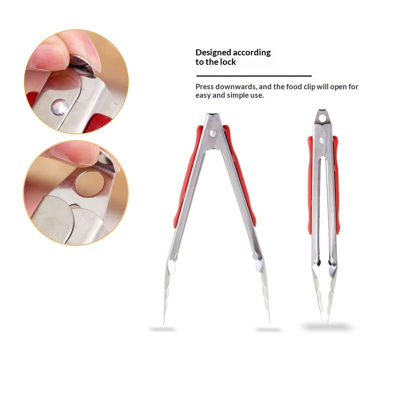 Tragbarer Edelstahl BBQ Antihaft BBQ Clip Salat Brot Lebensmittelzange Küchenwerkzeuge Kochzange mit Gelenksperre Küche