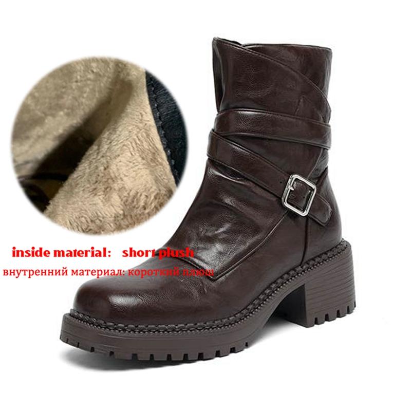 

Krazing Pot Microfiber Winter Round Toe Modern Platform Size 33 Boots Size 43 Thick Bottom Metal Buckle Pleated Women Ankle Boots 43