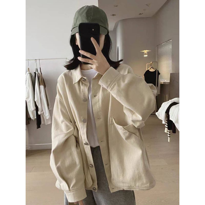 Stylish Niche Style All Cotton Loose Slim Looking Long Sleeve Tooling