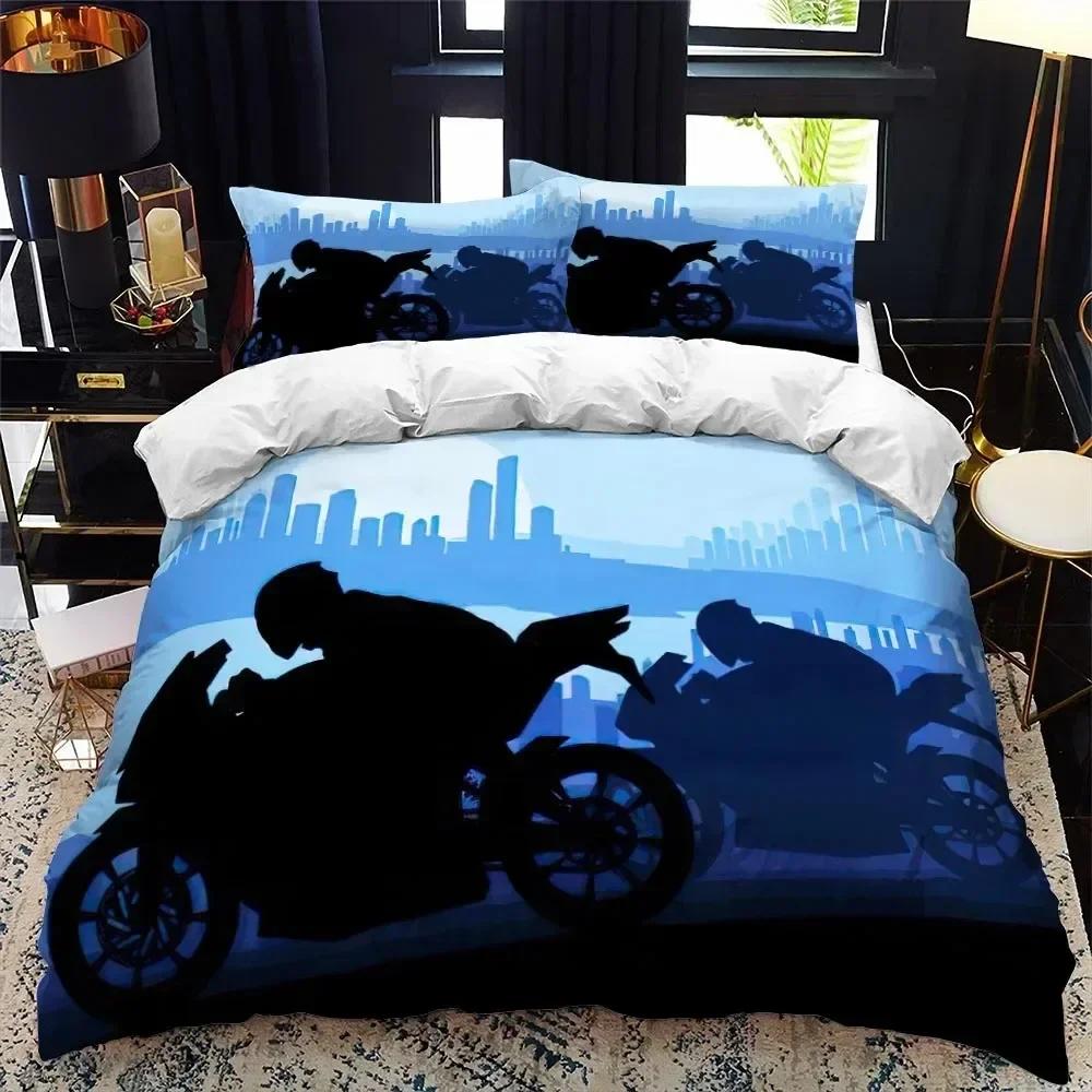 Motorcycle Rider Bed Duvet Cover Set Queen Calico Twin Size Comforter Cover Bedding Set Single King Soft Polyester Quilt Cover