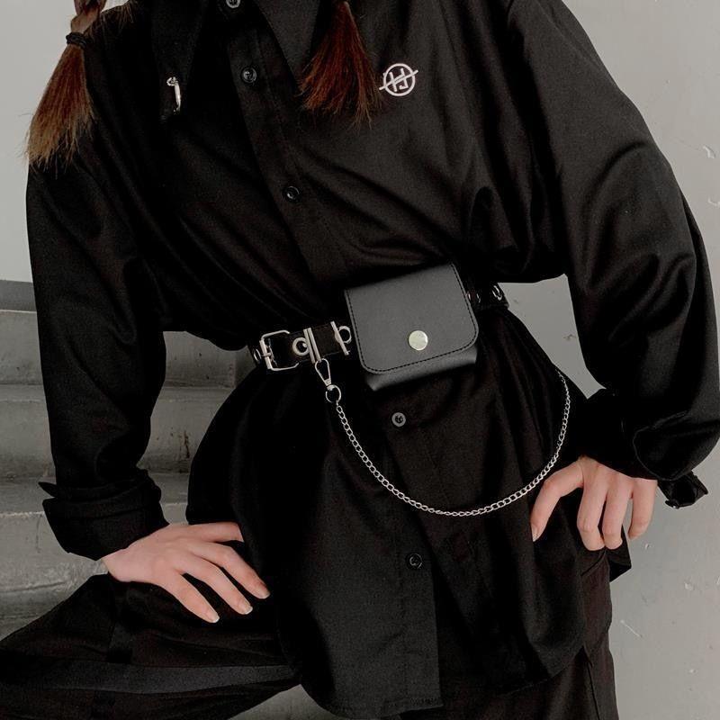 Pu Stylish Black Waist Belt With Trendy Chain Accessory For Hip Hop Outfits And Jk Uniforms