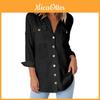 Classic Solid Color Autumn Chiffon Women's Shirt Top With Convenient Pocket