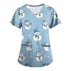 Plus SizePrinted Scrub Working Uniform Tops For Women's Cross V-Neck Print Short Sleeve Fun T-Shirts Workwear Tee With Pockets