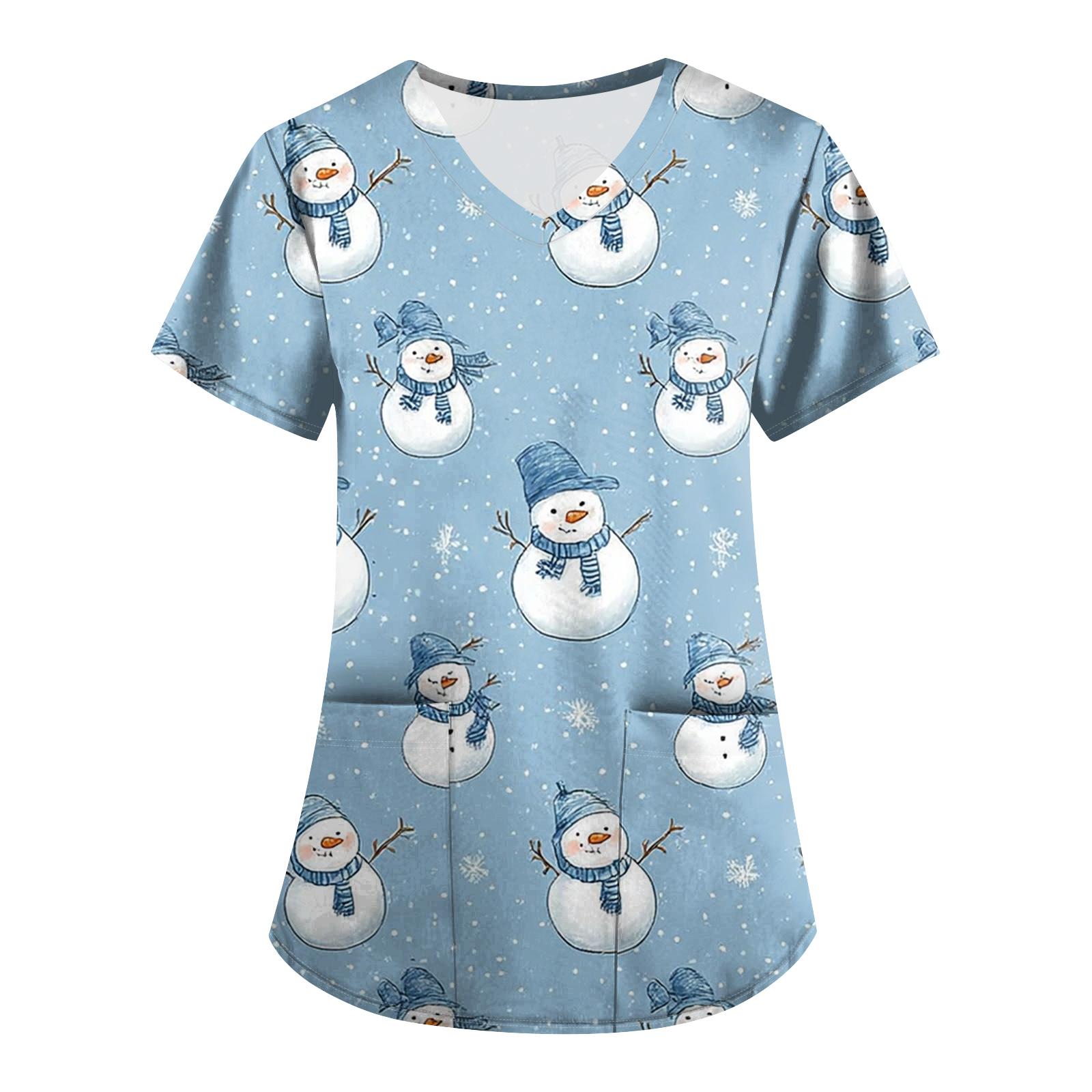 

Большой размер Принтованный скраб Рабочая униформа Топы для женских V-образный вырез с запахом Принт Короткий рукав Веселые футболки Рабочая одежда Футболка с карманами L